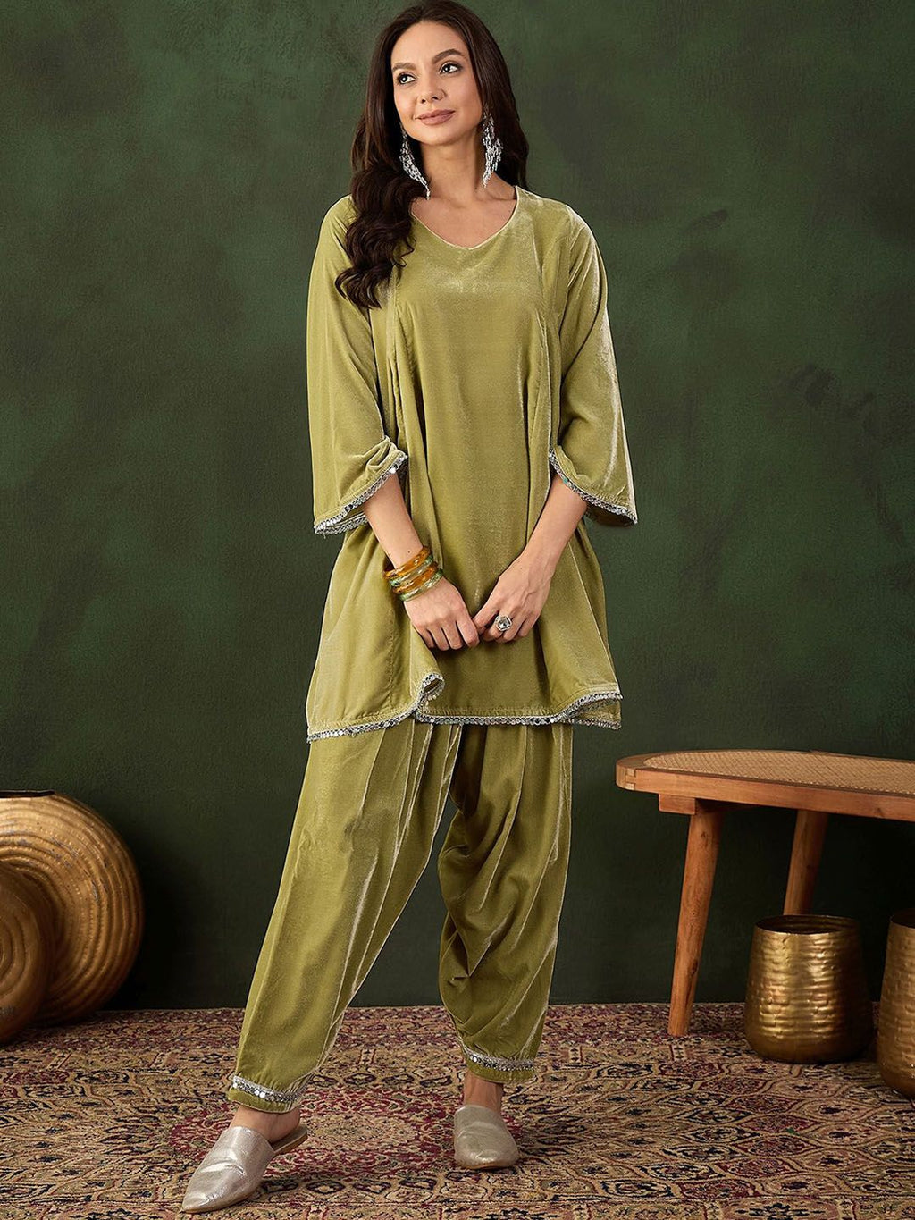 Sangria Mirror Detail Pakistani Kurta & Salwar Set