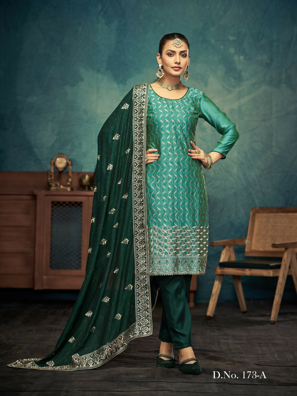 Anaita Light Green Premium Embroidered with servos waki diamond Vichitra Silk Stitched Salwar Suit - Distacart