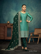 Anaita Light Green Premium Embroidered with servos waki diamond Vichitra Silk Stitched Salwar Suit - Distacart