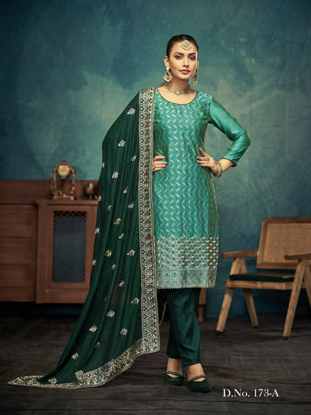 Anaita Light Green Premium Embroidered with servos waki diamond Vichitra Silk Stitched Salwar Suit
