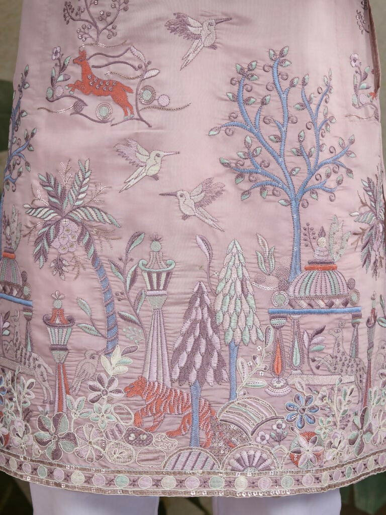 Vastranavya Peach Exclusive Festival Wear Viscose Silk Thread & Sequence Embroidered Work Kurta