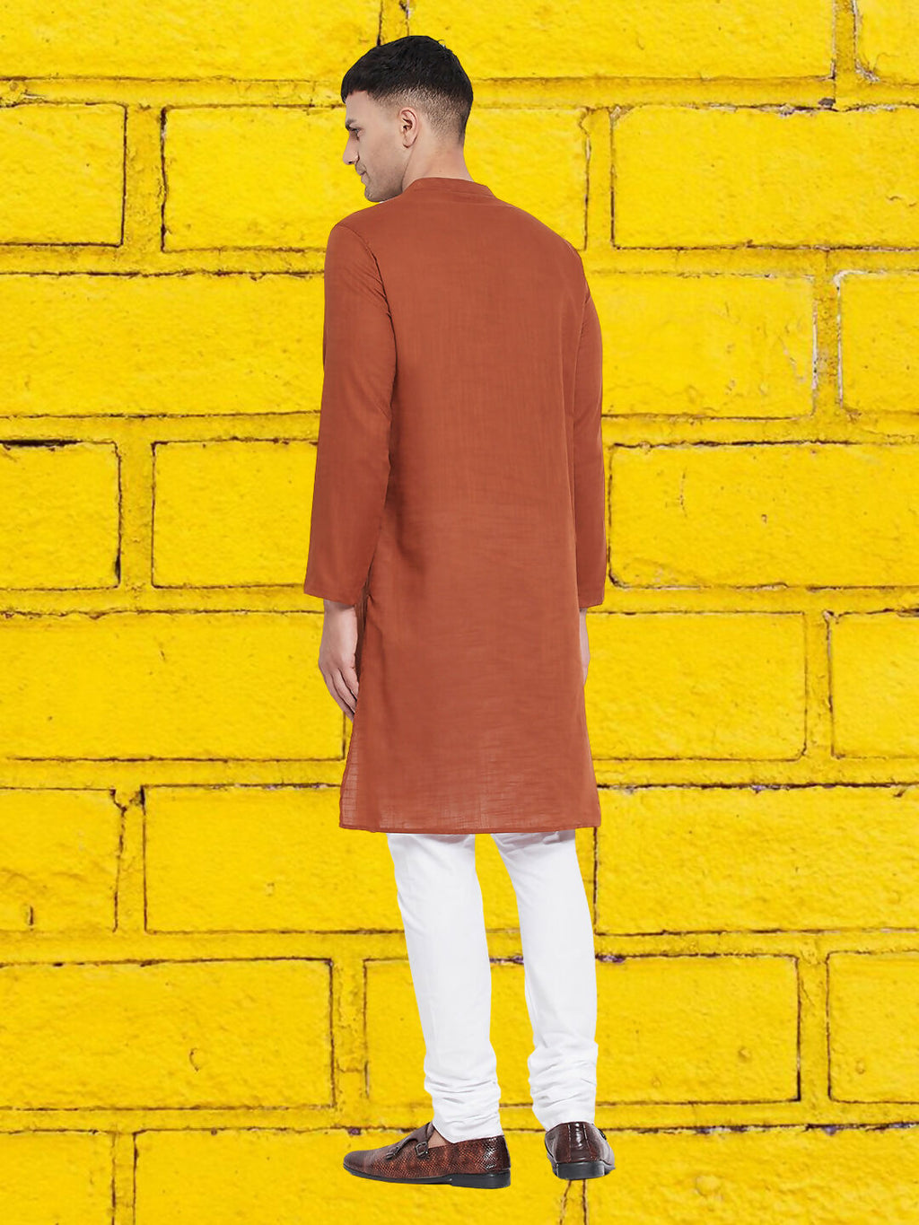 Even Apparels Men's Asymetrical Brown Sherwani Kurta
