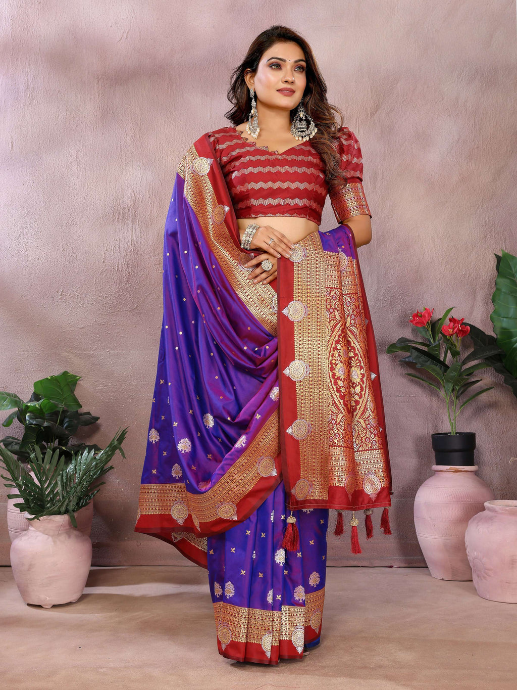 Aastha Fashion Violet Silk Sarees Weaving Saree - Distacart