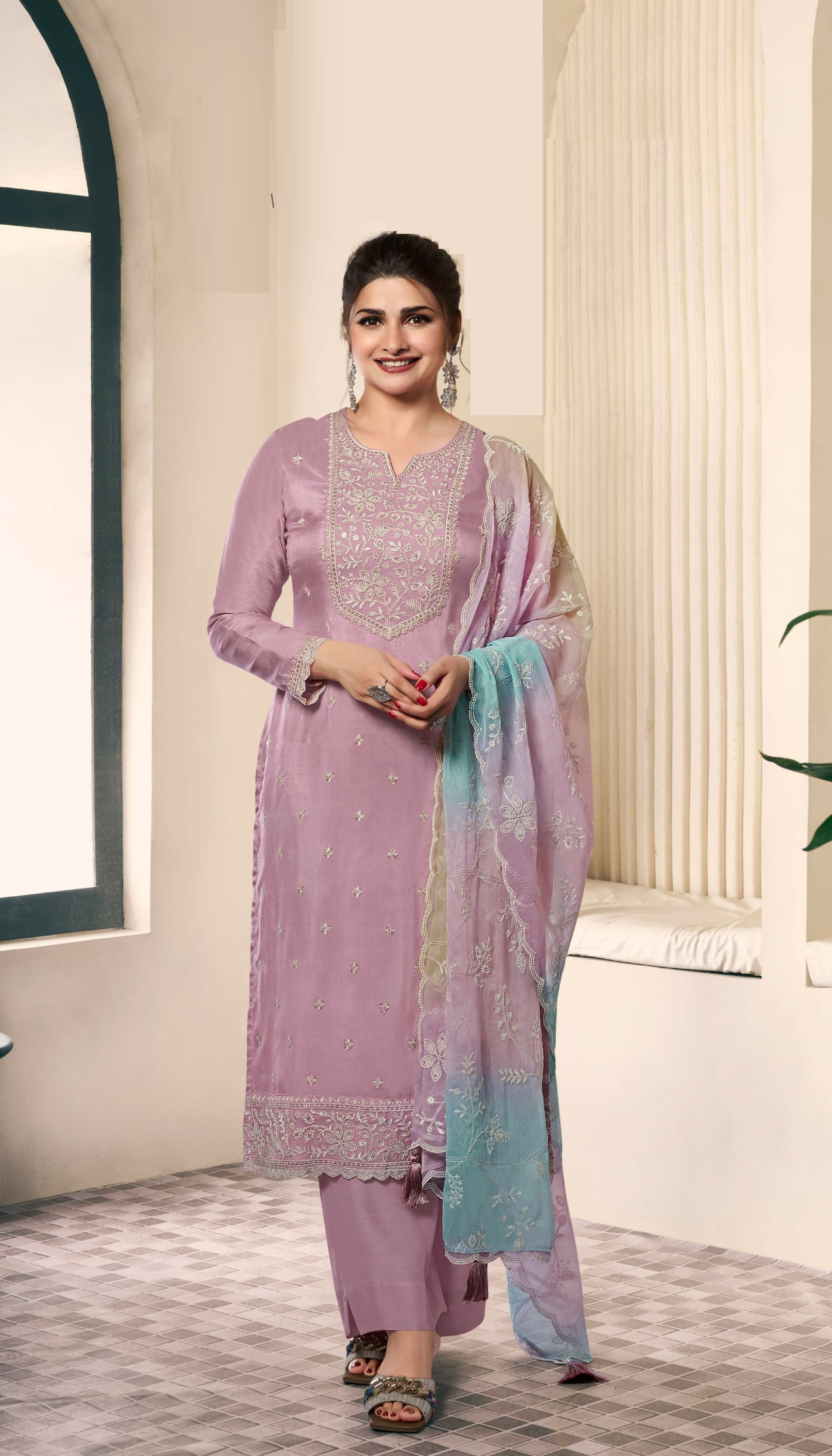Anaita Lavender Embroidered Silk Stitched Salwar suit - Distacart