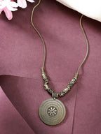 NVR Women's Gold-Polished Circular Shape Pendant with Chain