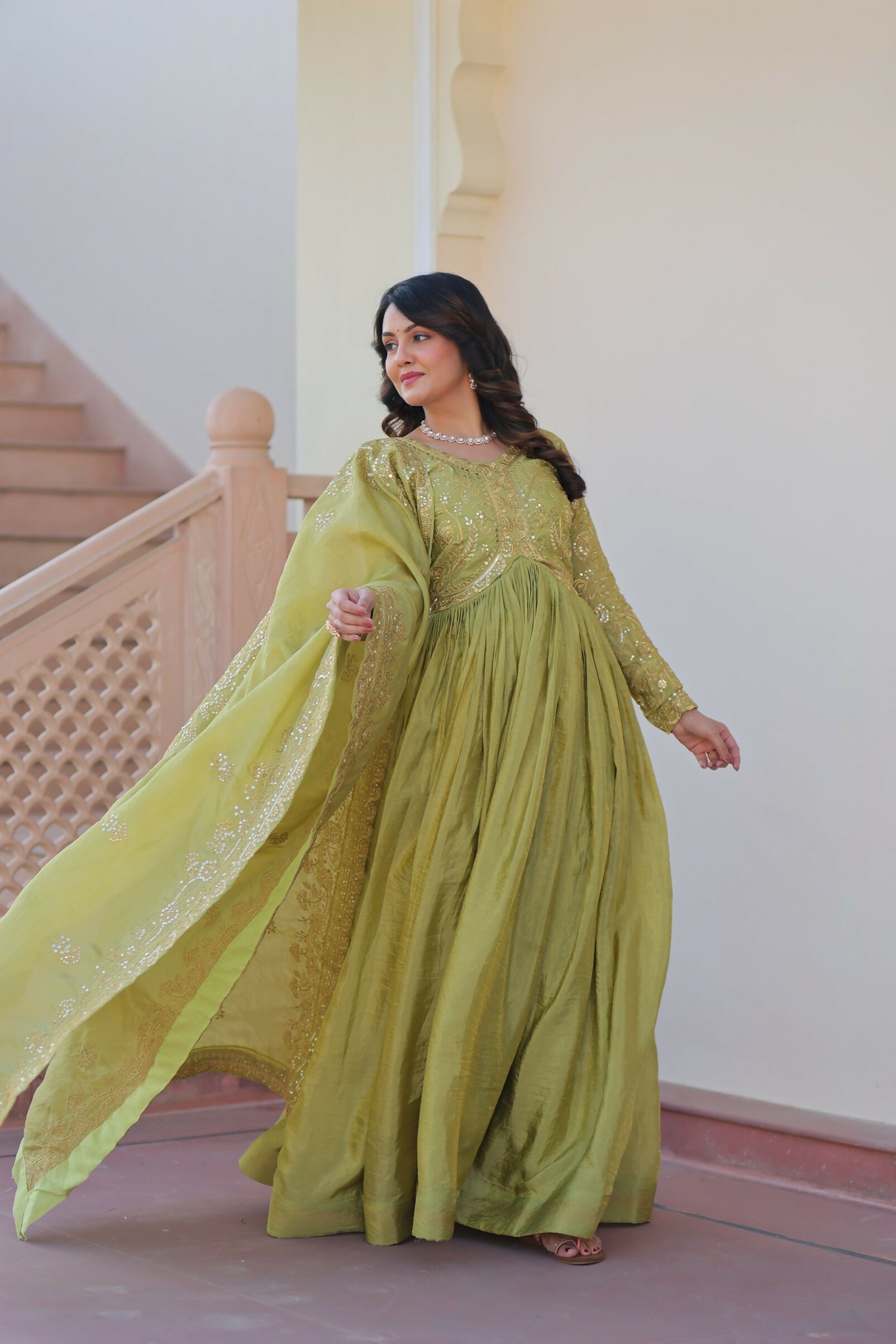 Joban Fashion Pista Crush Sequence Embroidery Work Kurta Set - Distacart