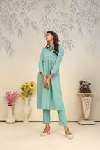 Jyoti Fashion Women's Sea Green Rinkal Cotton Plain with Side Pocket Kurtis & Sets