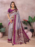 Aastha Fashion Grey Kalamkari Silk Zari Woven Saree - Distacart