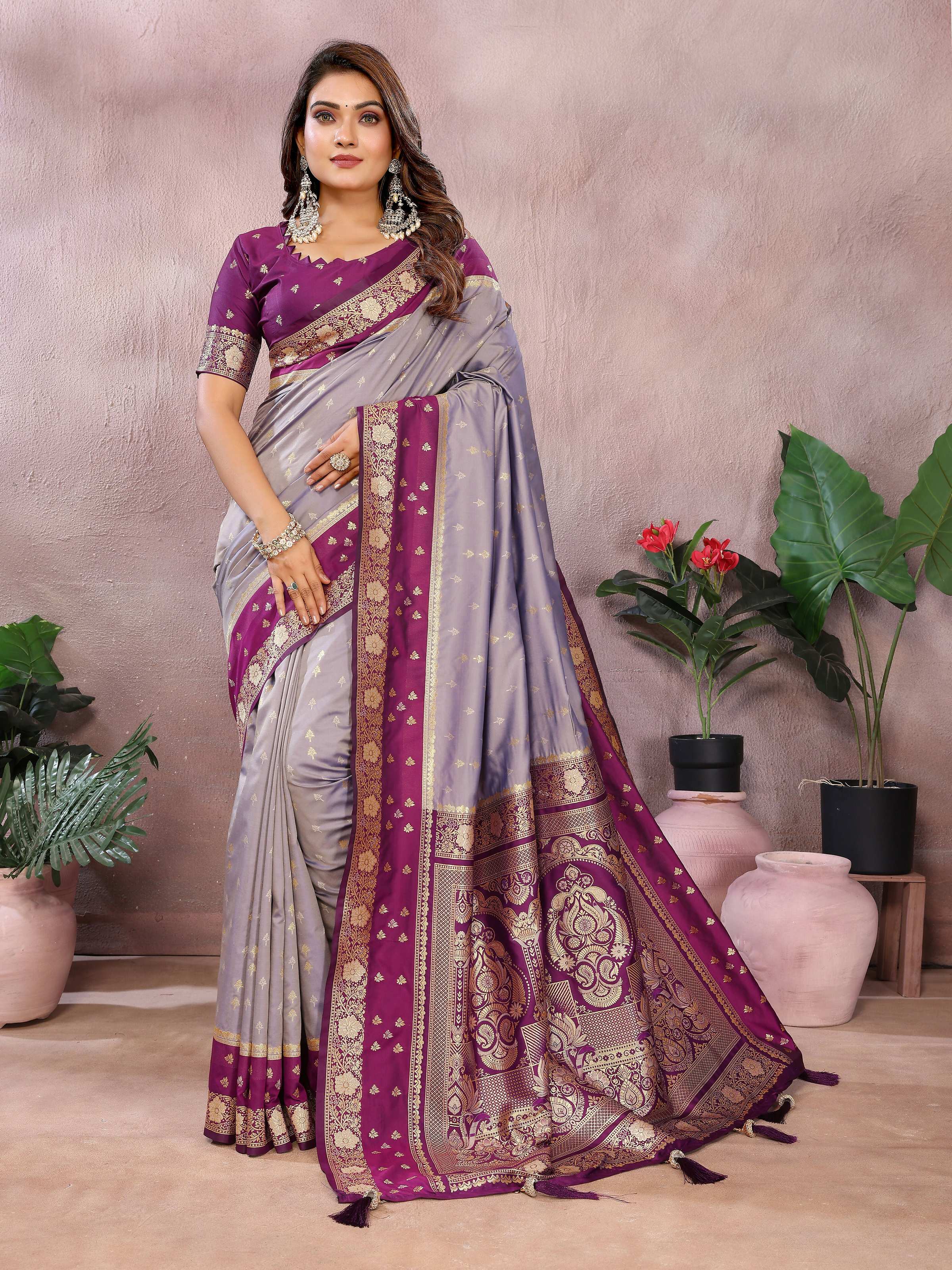 Aastha Fashion Grey Kalamkari Silk Zari Woven Saree - Distacart