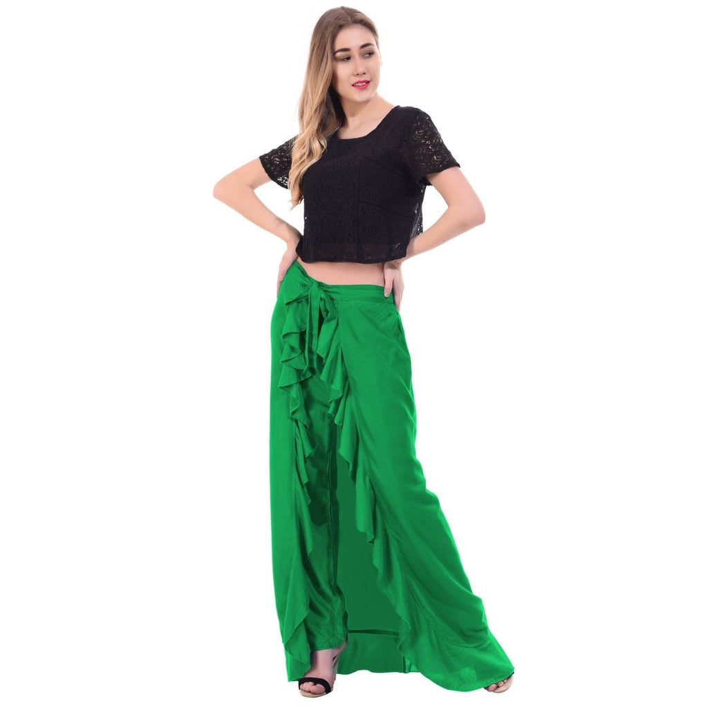 Asmaani Green Color Plain Ruffle Palazzo