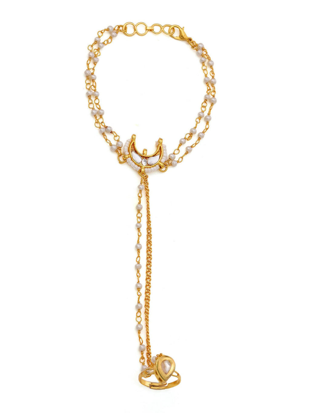 Ruby Raang Gold Chand Kundan Haath Phool - Distacart