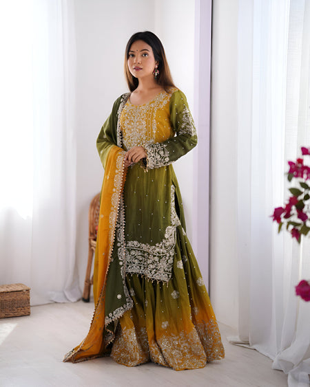 Lehenga Mart Designer Wedding Wear Palazzo Suit For Women - Mehndi
