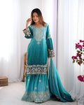 Lehenga Mart Designer Wedding Wear Palazzo Suit For Women - Sky Blue