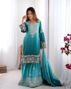 Lehenga Mart Designer Wedding Wear Palazzo Suit For Women - Sky Blue