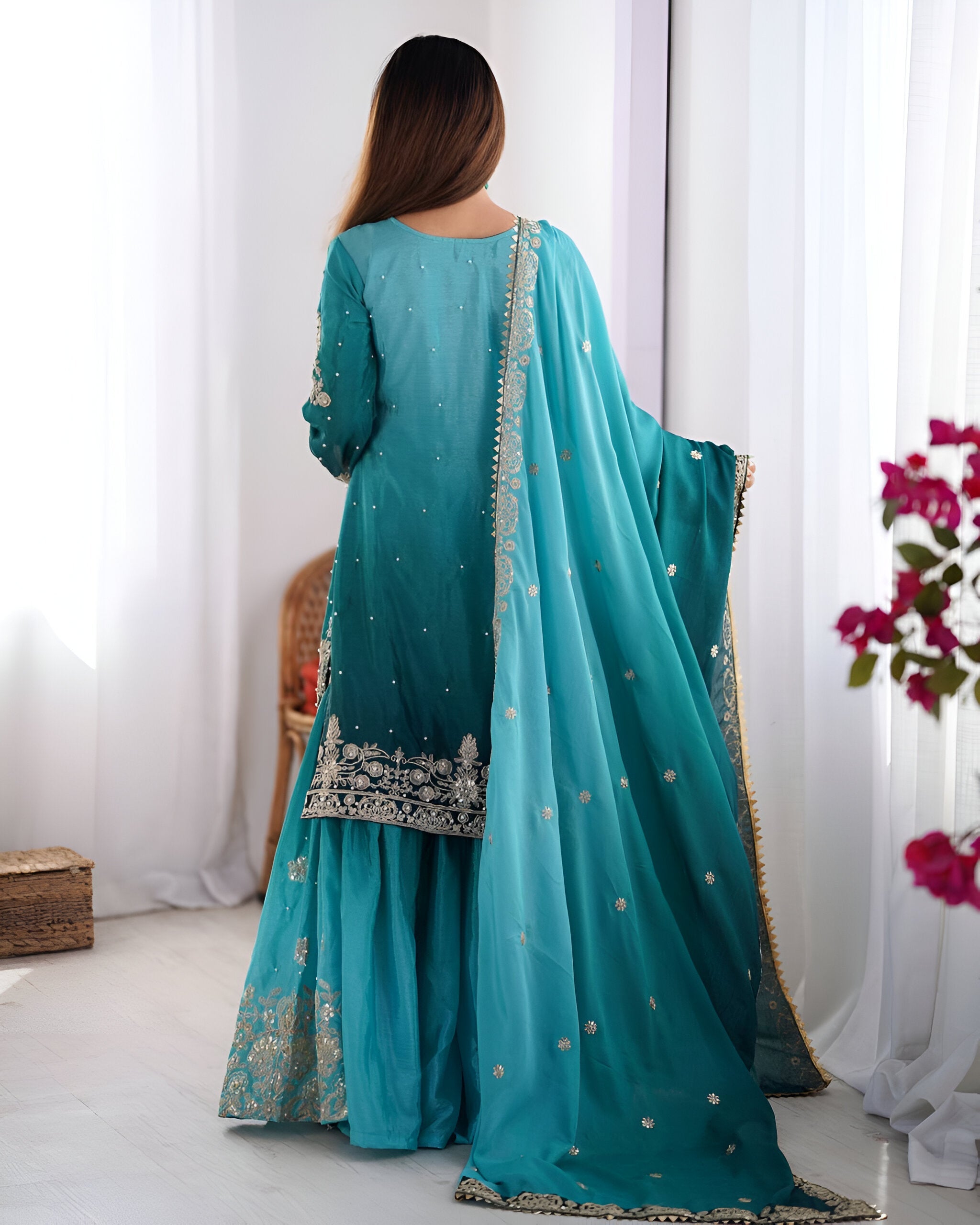 Lehenga Mart Designer Wedding Wear Palazzo Suit For Women - Sky Blue