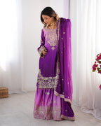 Prazu Fashion Lavender Chinon Silk Sequence With Rivet Moti Palazzo Suit - Distacart