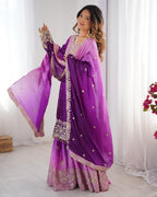 Prazu Fashion Lavender Chinon Silk Sequence With Rivet Moti Palazzo Suit - Distacart