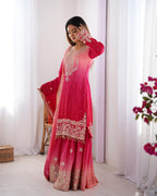 Prazu Fashion Pink Chinon Silk Sequence With Rivet Moti Palazzo Suit - Distacart