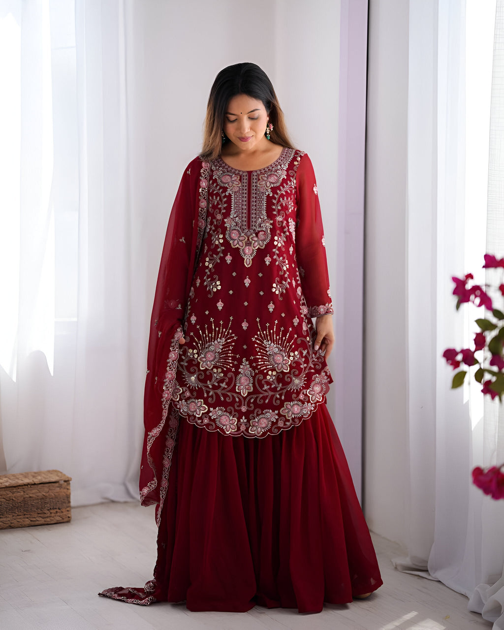 Lehenga Mart Designer Wedding Wear Sharara Suit For Women - Red - Distacart