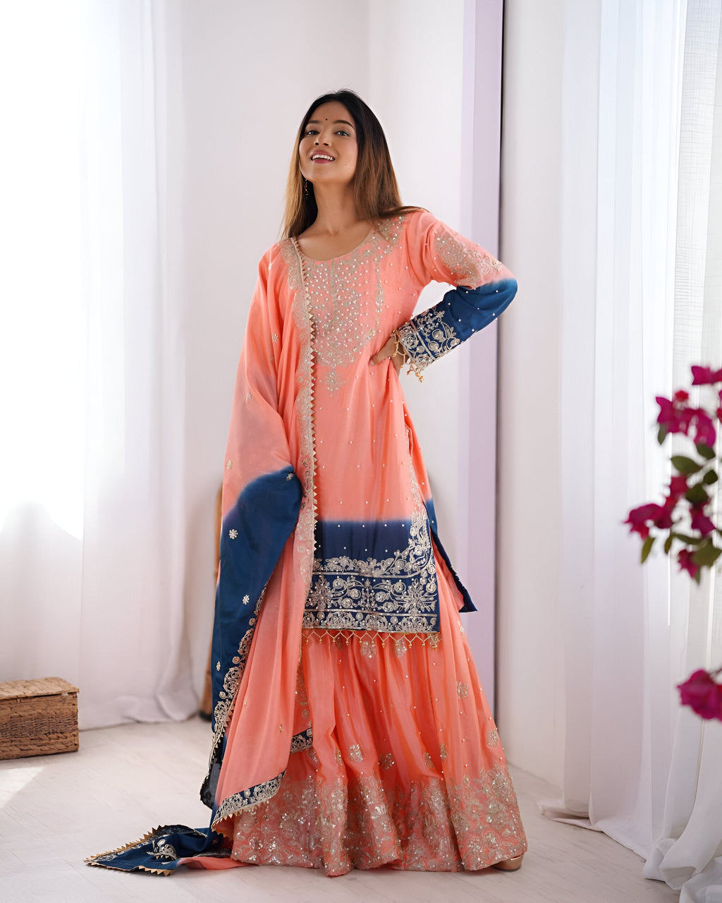 Lehenga Mart Designer Wedding Wear Palazzo Suit For Women - Peach
