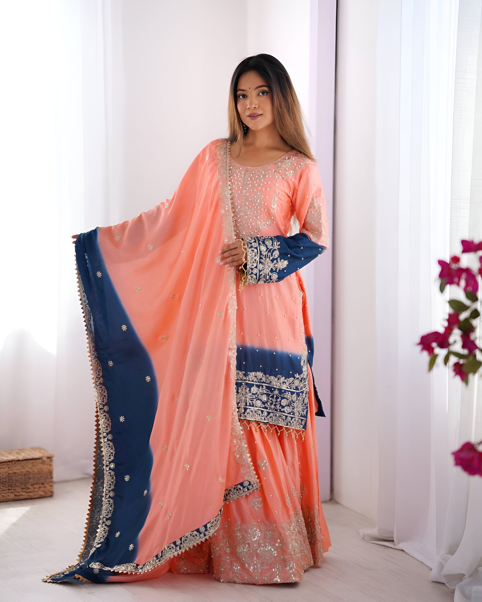Lehenga Mart Designer Wedding Wear Palazzo Suit For Women - Peach