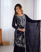 Lehenga Mart Navy Blue Faux Georgette Gorgeous Sharara Suit For Wedding Wear - Distacart