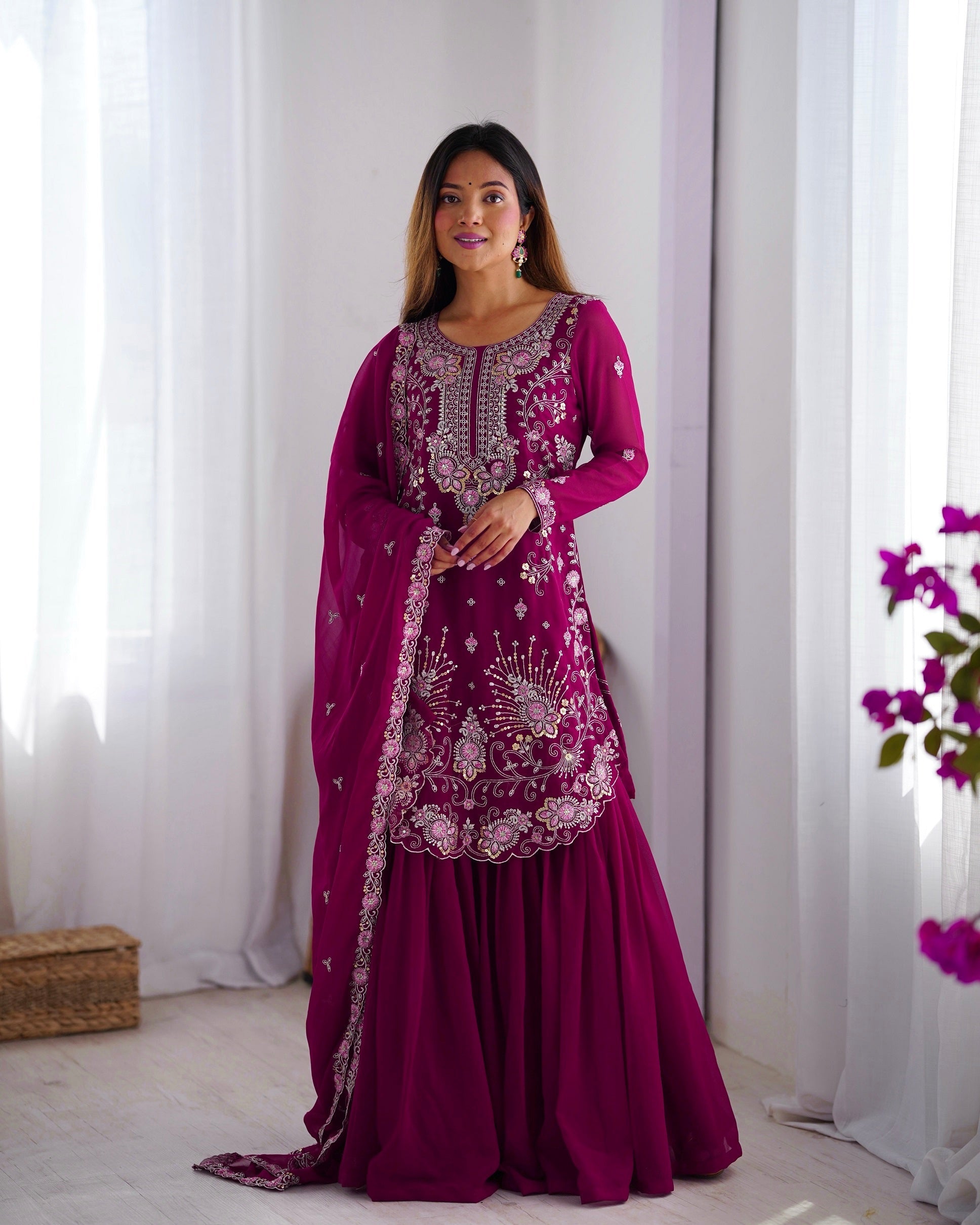 Lehenga Mart Pink Faux Georgette Gorgeous Sharara Suit For Wedding Wear - Distacart