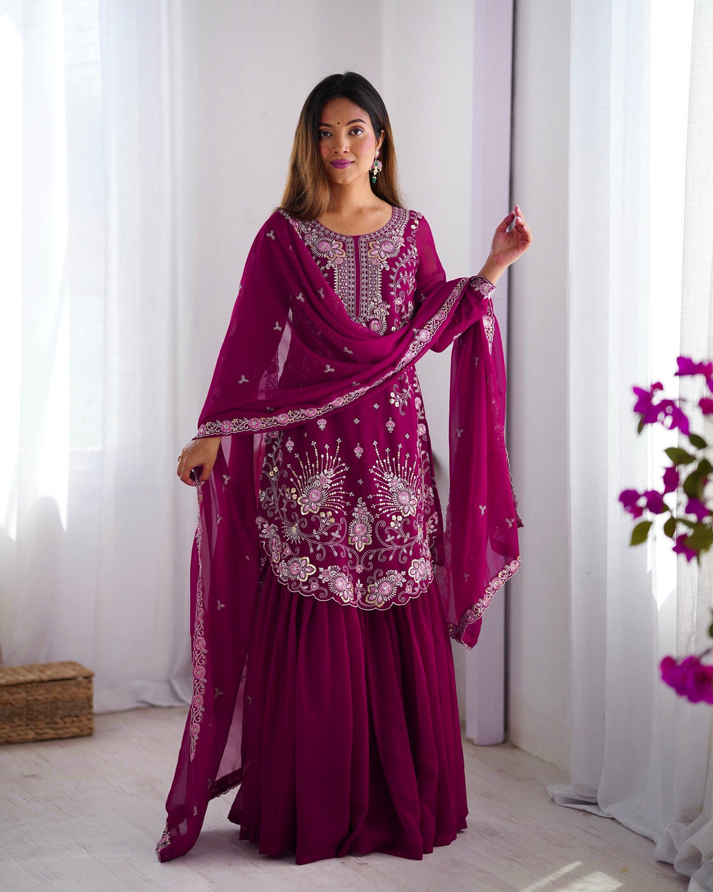 Lehenga Mart Pink Faux Georgette Gorgeous Sharara Suit For Wedding Wear - Distacart