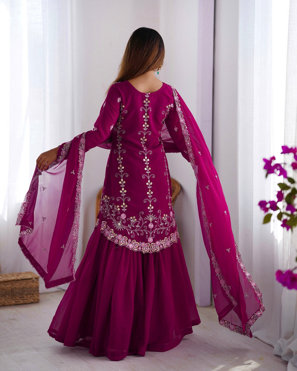Lehenga Mart Pink Faux Georgette Gorgeous Sharara Suit For Wedding Wear - Distacart