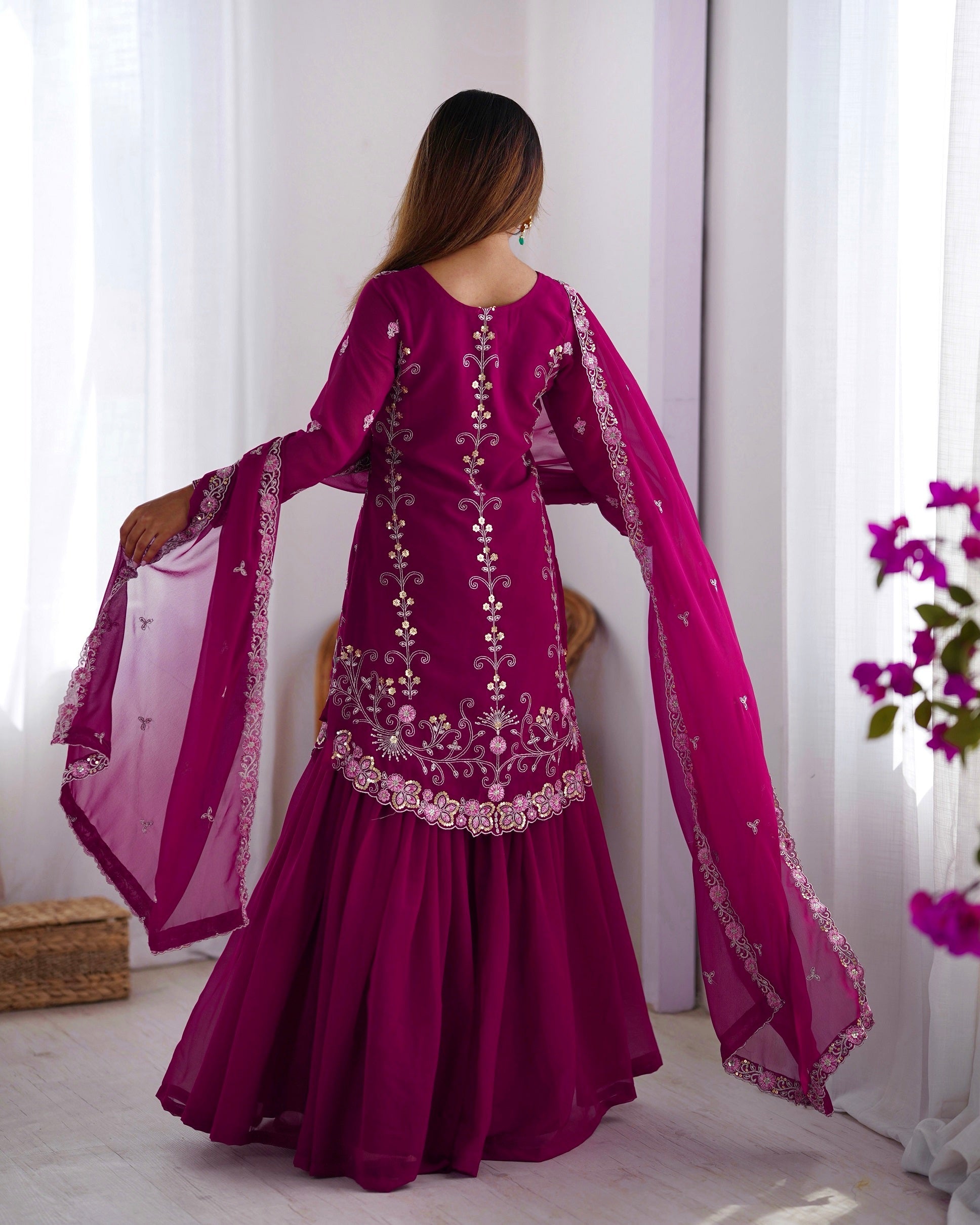 Lehenga Mart Pink Faux Georgette Gorgeous Sharara Suit For Wedding Wear - Distacart