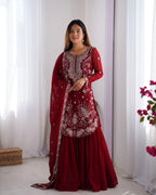 Lehenga Mart Red Faux Georgette Gorgeous Sharara Suit For Wedding Wear - Distacart