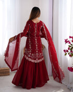 Lehenga Mart Red Faux Georgette Gorgeous Sharara Suit For Wedding Wear - Distacart