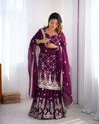 Lehenga Mart Designer Wedding Wear Plazzo Suit for Women - Purple