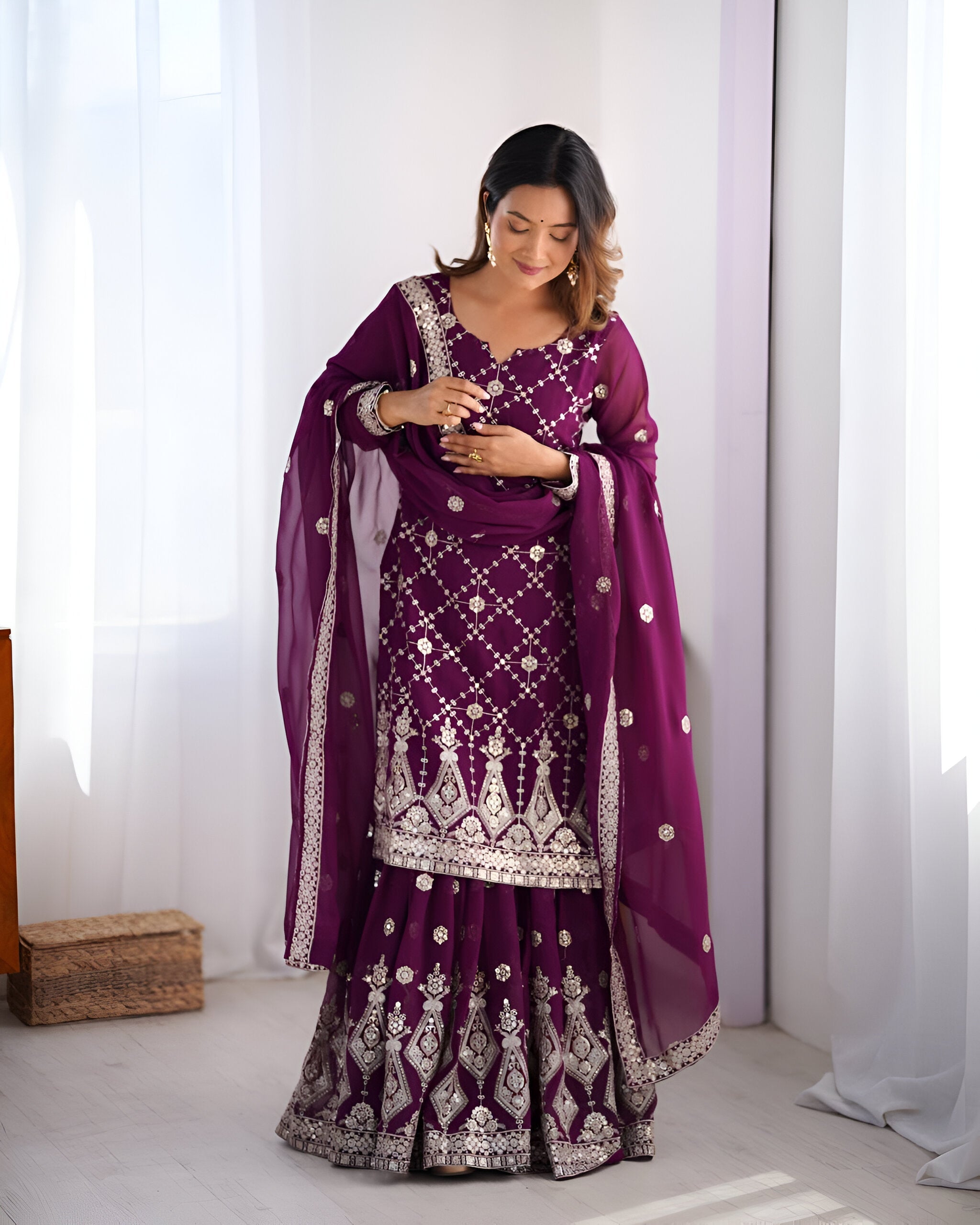Lehenga Mart Designer Wedding Wear Plazzo Suit for Women - Purple