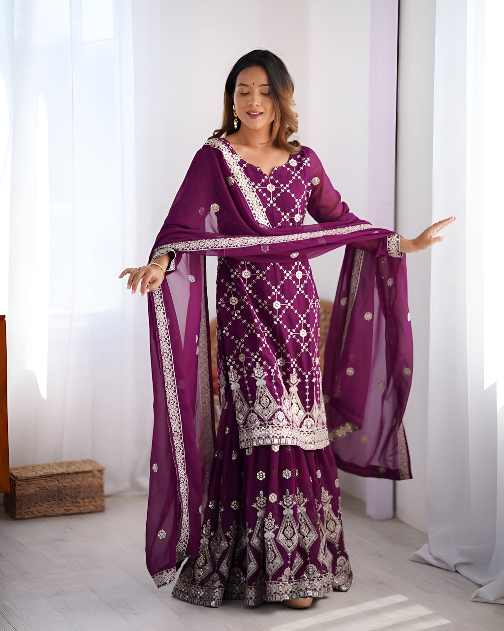 Lehenga Mart Designer Wedding Wear Plazzo Suit for Women - Purple