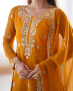 Lehenga Mart Designer Kurta Pant Dupatta - Mustard - Distacart