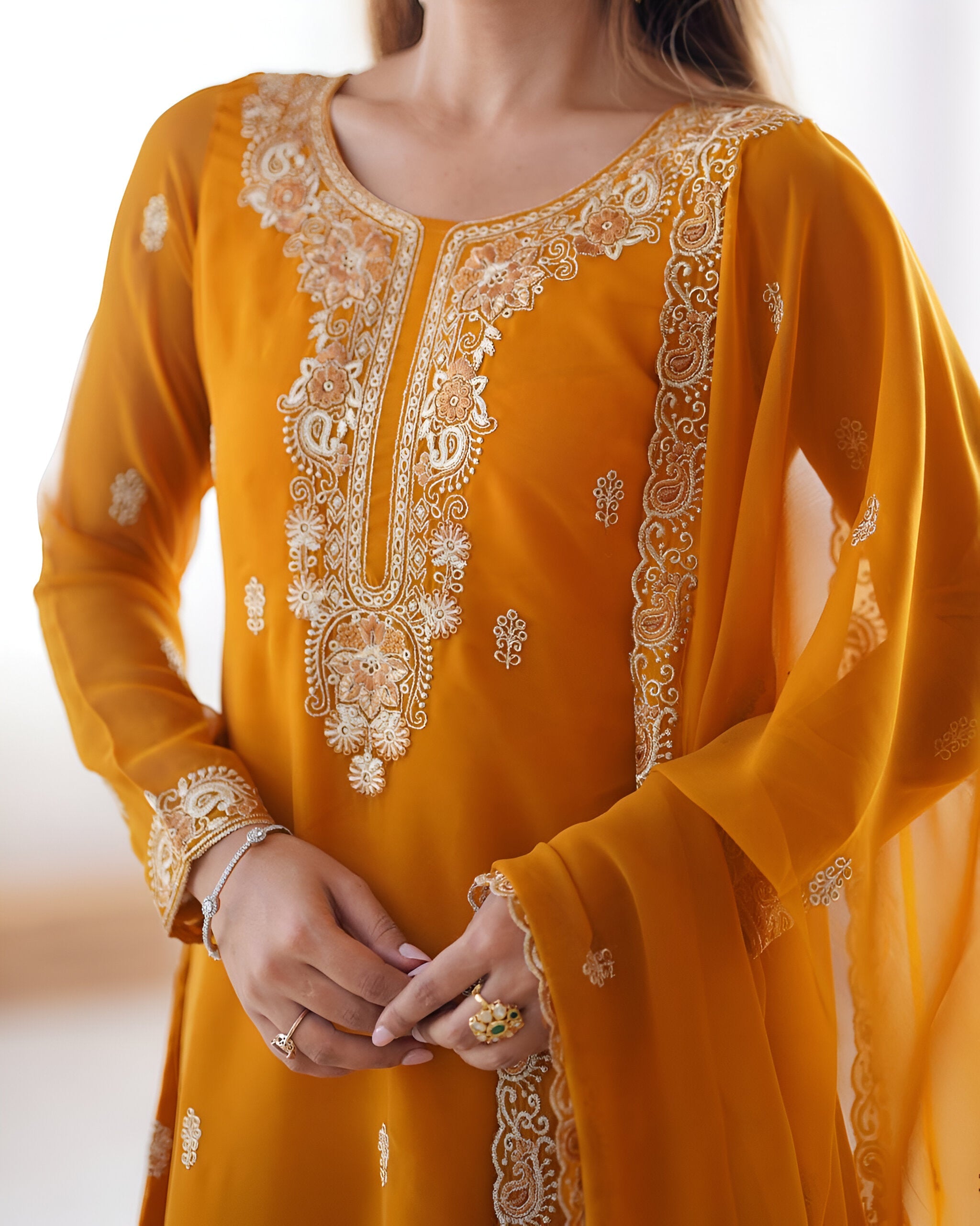 Lehenga Mart Designer Kurta Pant Dupatta - Mustard - Distacart