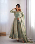 Lehenga Mart Wedding Wear Anarkali Gown With Dupatta - Green