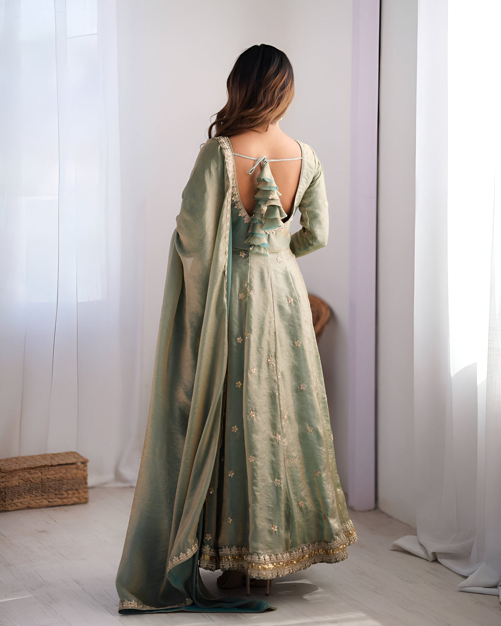 Lehenga Mart Wedding Wear Anarkali Gown With Dupatta - Green