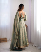 Lehenga Mart Wedding Wear Anarkali Gown With Dupatta - Green