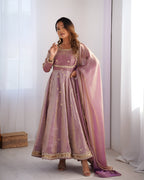 Lehenga Mart Wedding Wear Anarkali Gown With Dupatta - pink