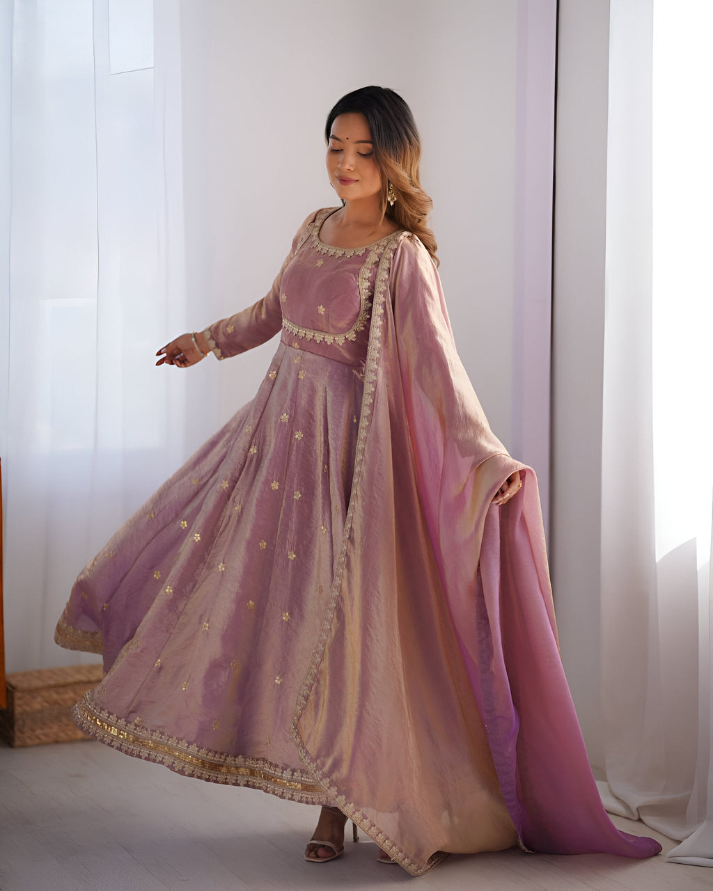 Lehenga Mart Wedding Wear Anarkali Gown With Dupatta - pink
