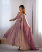 Lehenga Mart Wedding Wear Anarkali Gown With Dupatta - pink