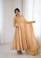 Prazu Fashion Light Golden Fandy Silk Coding With Sequence Work Wedding Wear Anarkali Suit - Distacart