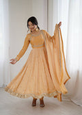 Prazu Fashion Light Golden Fandy Silk Coding With Sequence Work Wedding Wear Anarkali Suit - Distacart