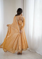 Prazu Fashion Light Golden Fandy Silk Coding With Sequence Work Wedding Wear Anarkali Suit - Distacart