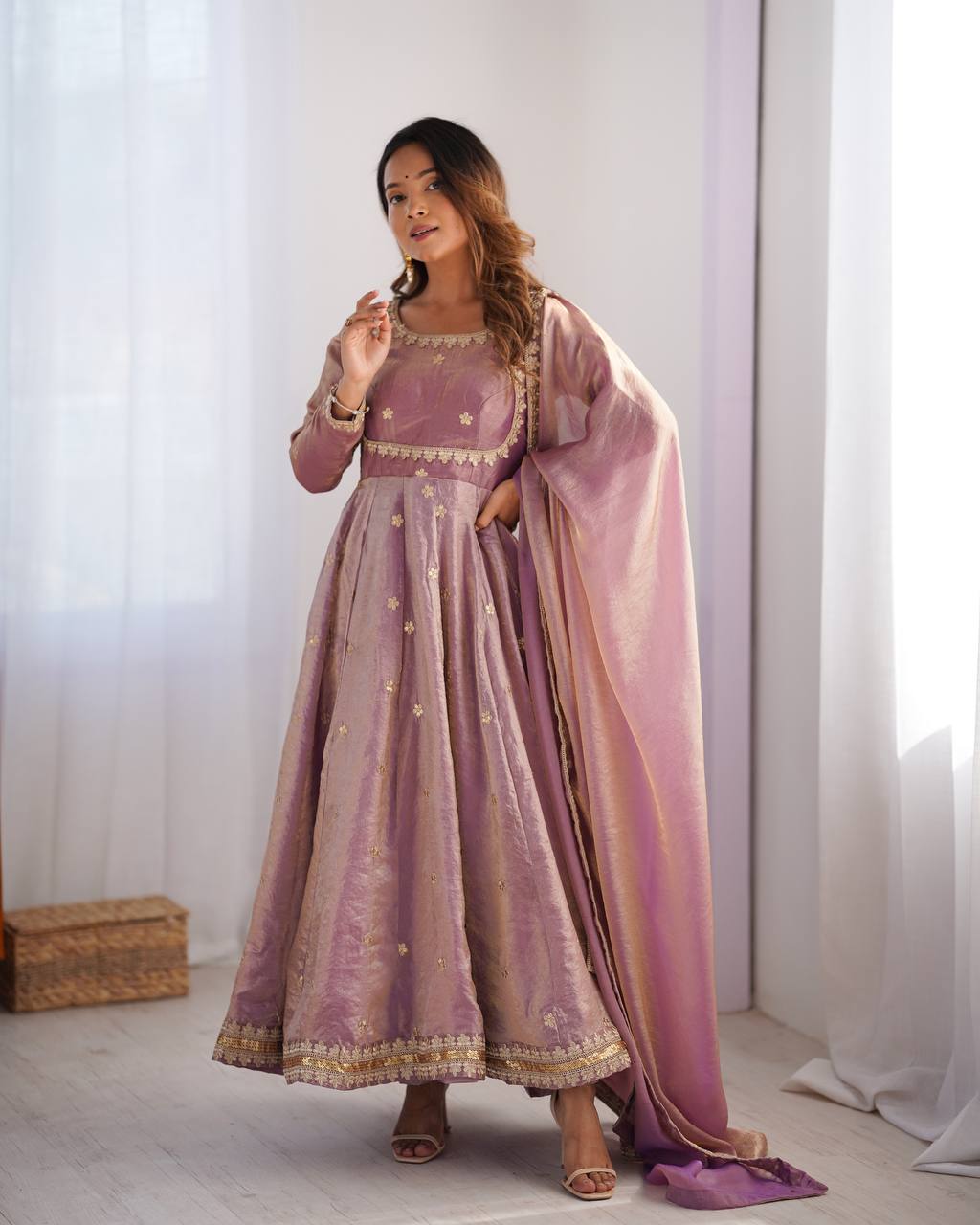 Prazu Fashion Light Onion Pink Fandy Silk Coding With Sequence Work Wedding Wear Anarkali Suit - Distacart