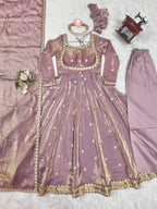 Prazu Fashion Light Onion Pink Fandy Silk Coding With Sequence Work Wedding Wear Anarkali Suit - Distacart
