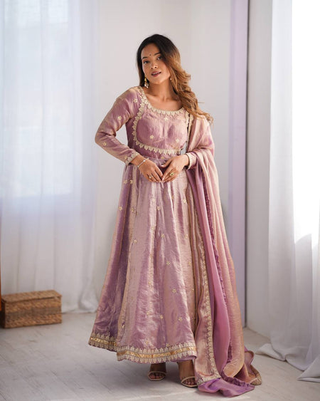Prazu Fashion Light Onion Pink Fandy Silk Coding With Sequence Work Wedding Wear Anarkali Suit