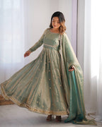 Prazu Fashion Olive Green Fandy Silk Coding With Sequence Work Wedding Wear Anarkali Suit - Distacart